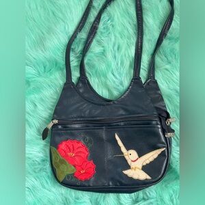 Appliquéd Hummingbird faux Leather Bag